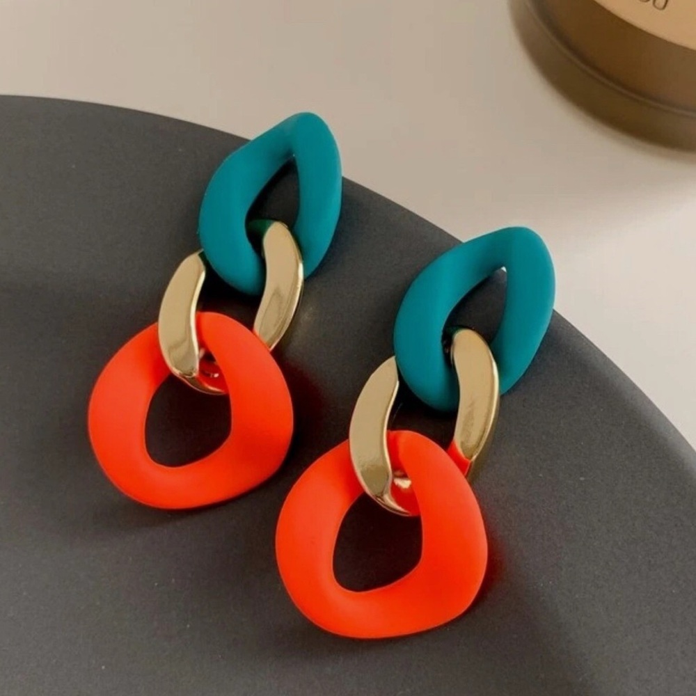 Gold and Teal Dangle Earrings